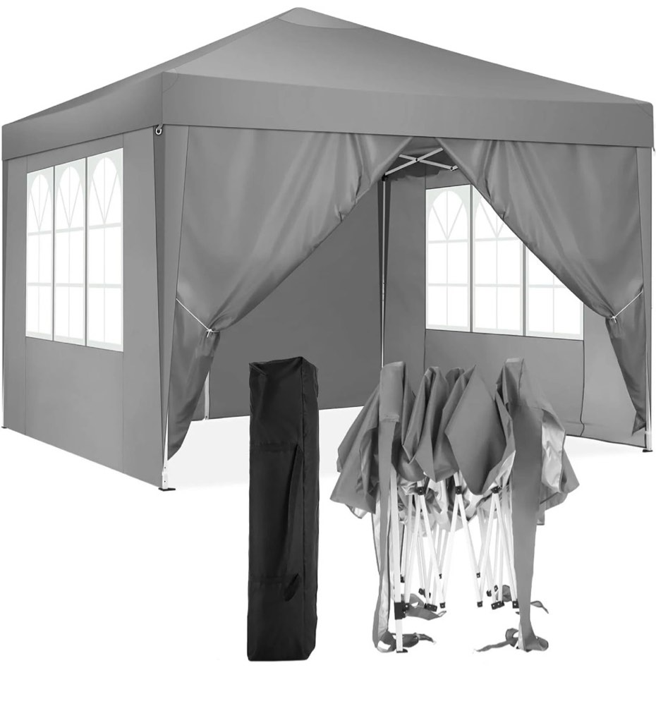 cobizi 10x10 pop-up canopy waterproof canopy with 4 sidewalls outdoor commercial instant shelter beach camping canopy tent for party gray