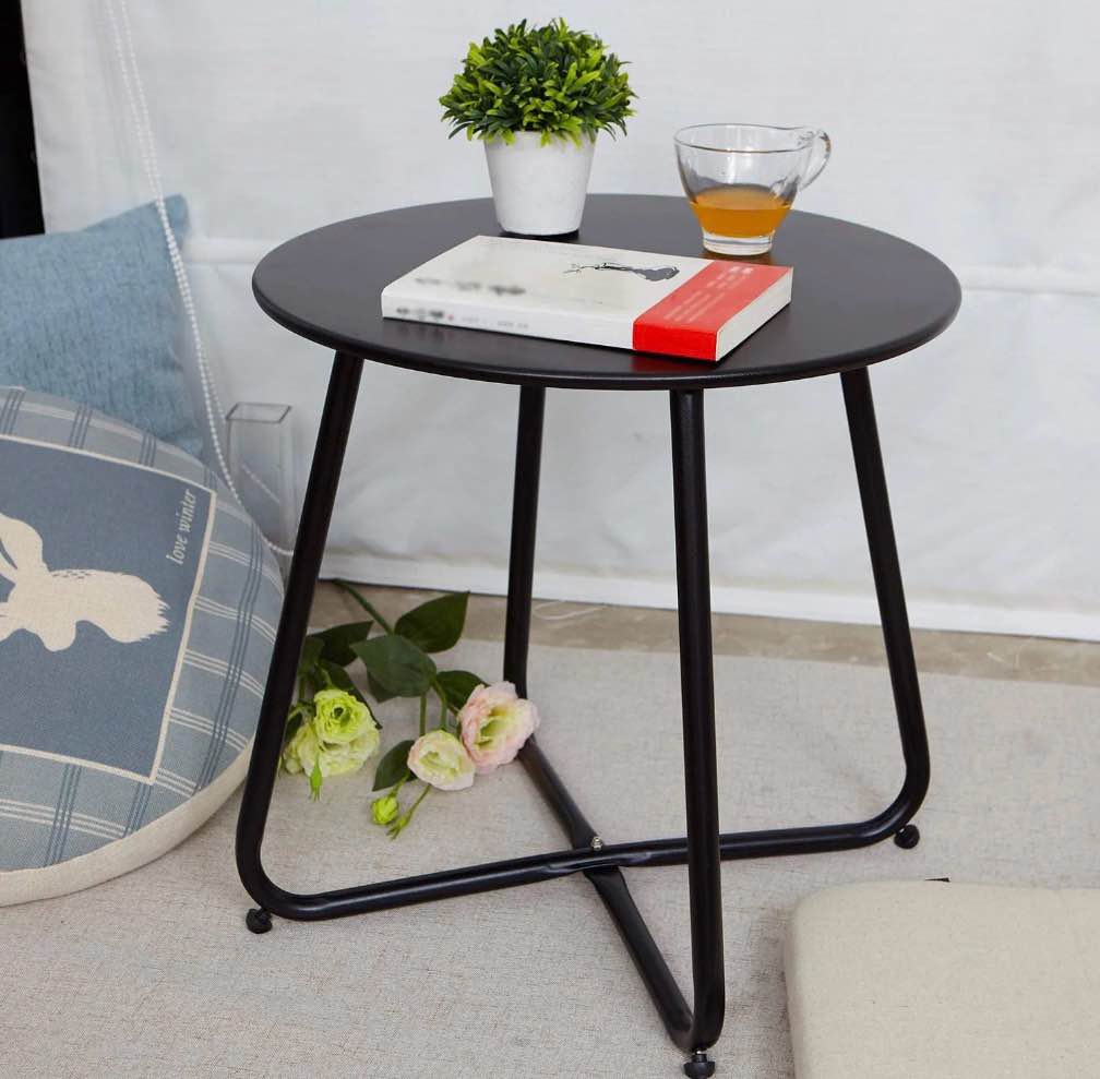 grand patio outdoor&indoor steel patio side table  weather resistant outdoor small round end table for patio  yard  balcony  garden  living room  bedroom  black