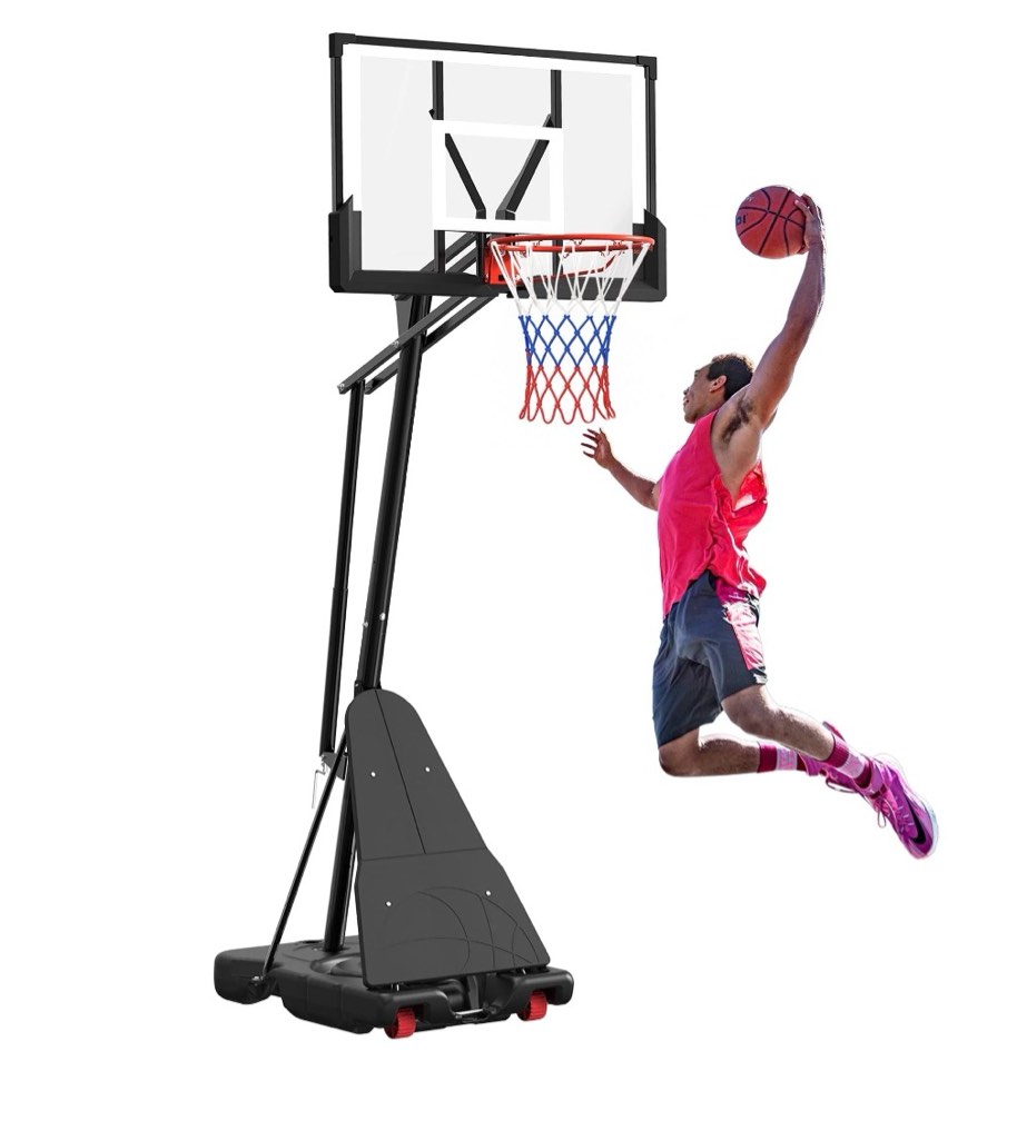 gvdv portable basketball hoop with 44-inch shatterproof backboard, adjustable height 4.5-10 ft for kids, teens & adults, indoor and outdoor use?