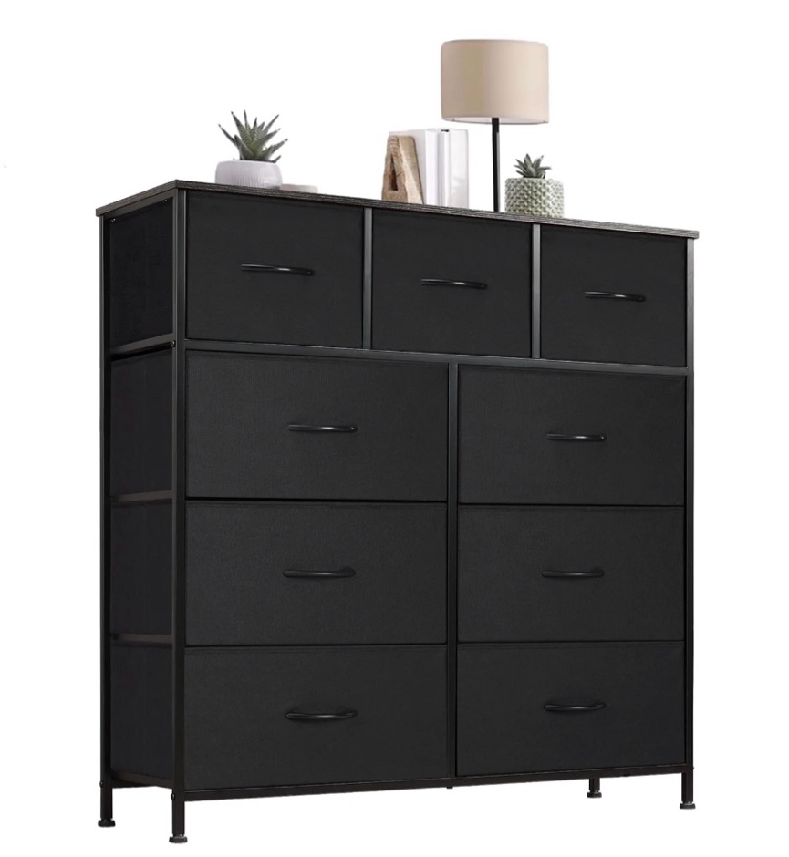 concetta 9-drawer fabric dresser storage chest for bedroom, closet, storage furniture for adults, black