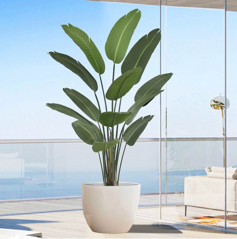 6ft artificial bird of paradise plant (72in) tall faux tree with realistic 13 leaves, fake tropical floor potted artificial plants for home office living room indoor outdoor decor