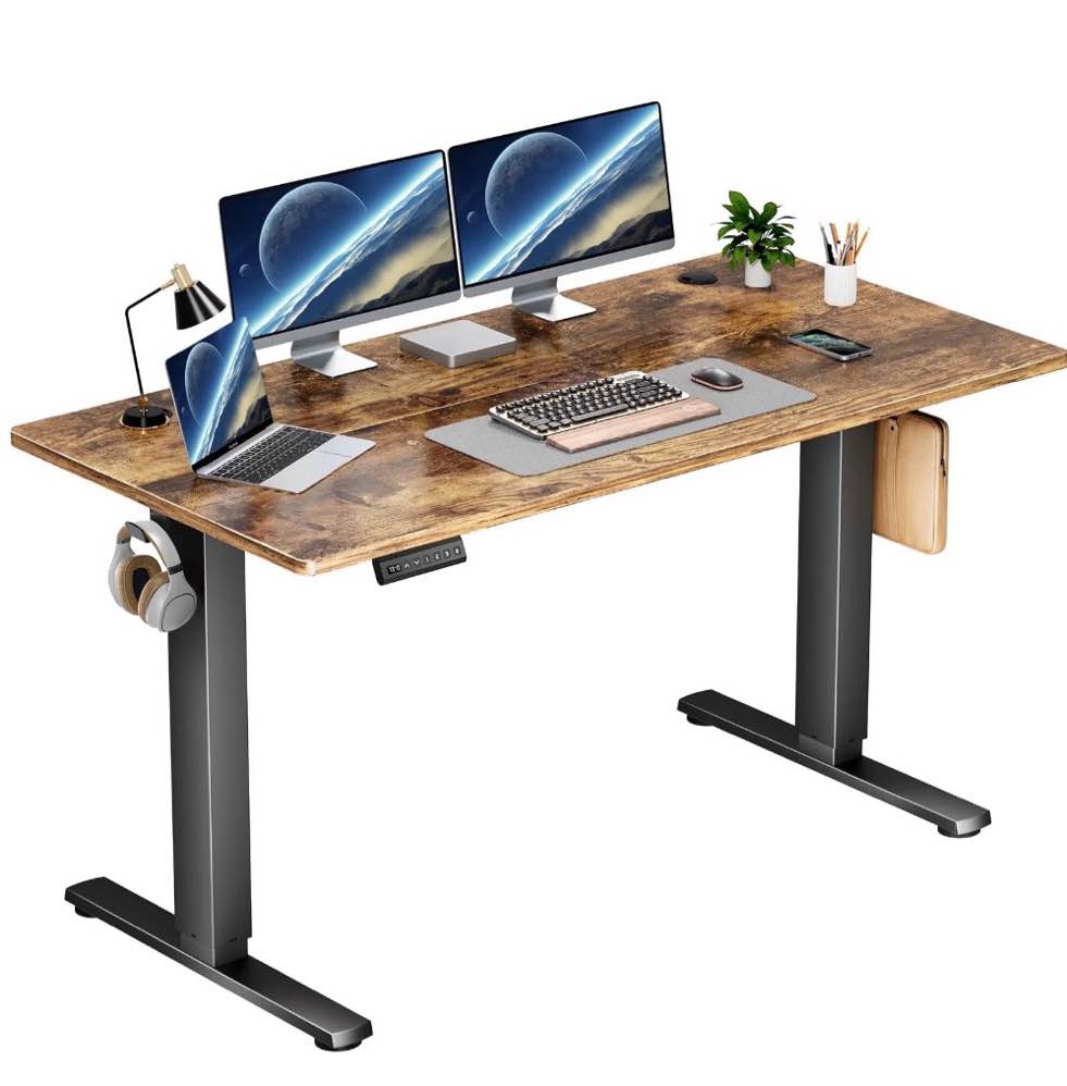 edx electric standing desk, height adjustable desk, 55 x 24 inches ergonomic stand up desk with memory preset and t-shaped metal bracket for home office