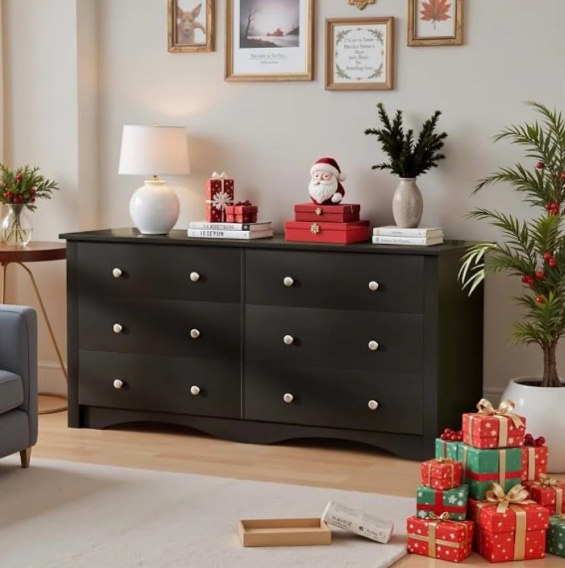 homall dresser for bedroom, 6 drawer dresser, wood chest of drawers, storage dressers organizer, for living room, hallway, entryway (black)