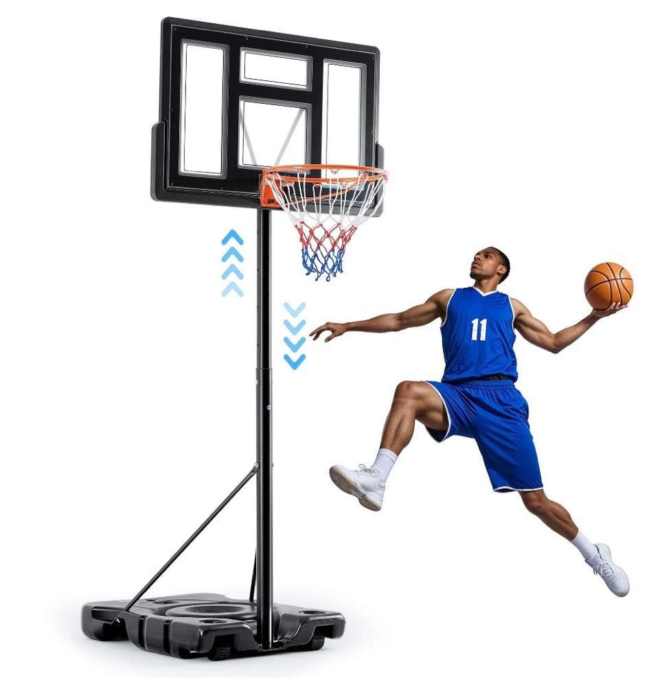 edx 6.1ft-10ft adjustable height 44  shatterproof outdoor portable basketball system (adult)