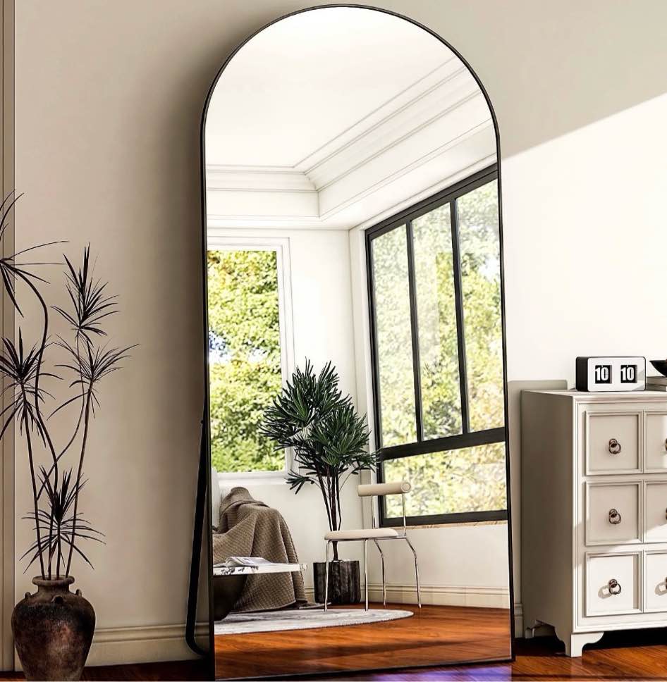 beautypeak 78"x 35" full length mirror arched standing floor mirror full body mirror, black