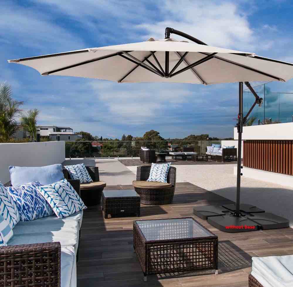 justlet 10  outdoor hanging offset cantilever umbrella for patio(no base)  beige