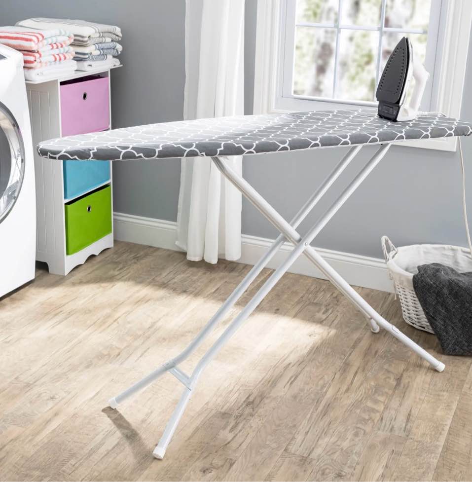 seymour home products adjustable height ironing board, 4-leg steel frame with 100% cotton mesh top, gray lattice