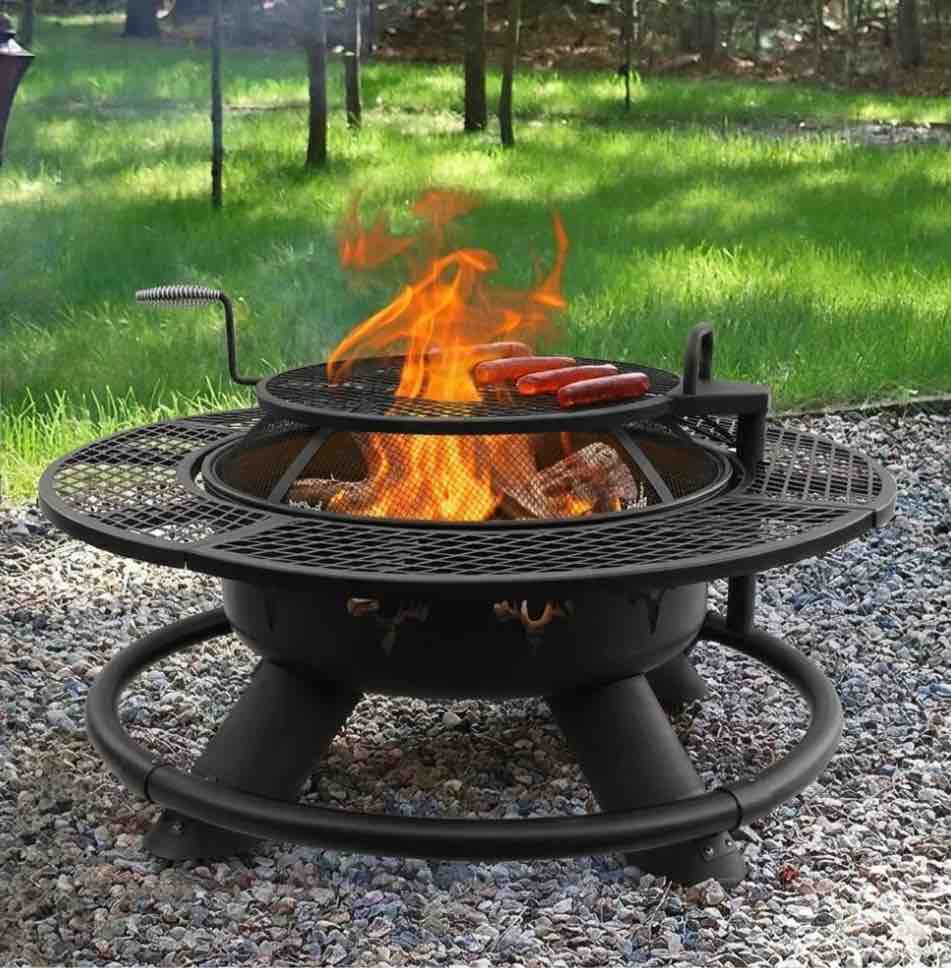 red mountain valley outdoor fire pit 47   with adjustable grill  outdoor large wood burning bbq firepit bowl  bonfire fire pits with cooking grates  2-in-1 steel table for backyard  patio picnic