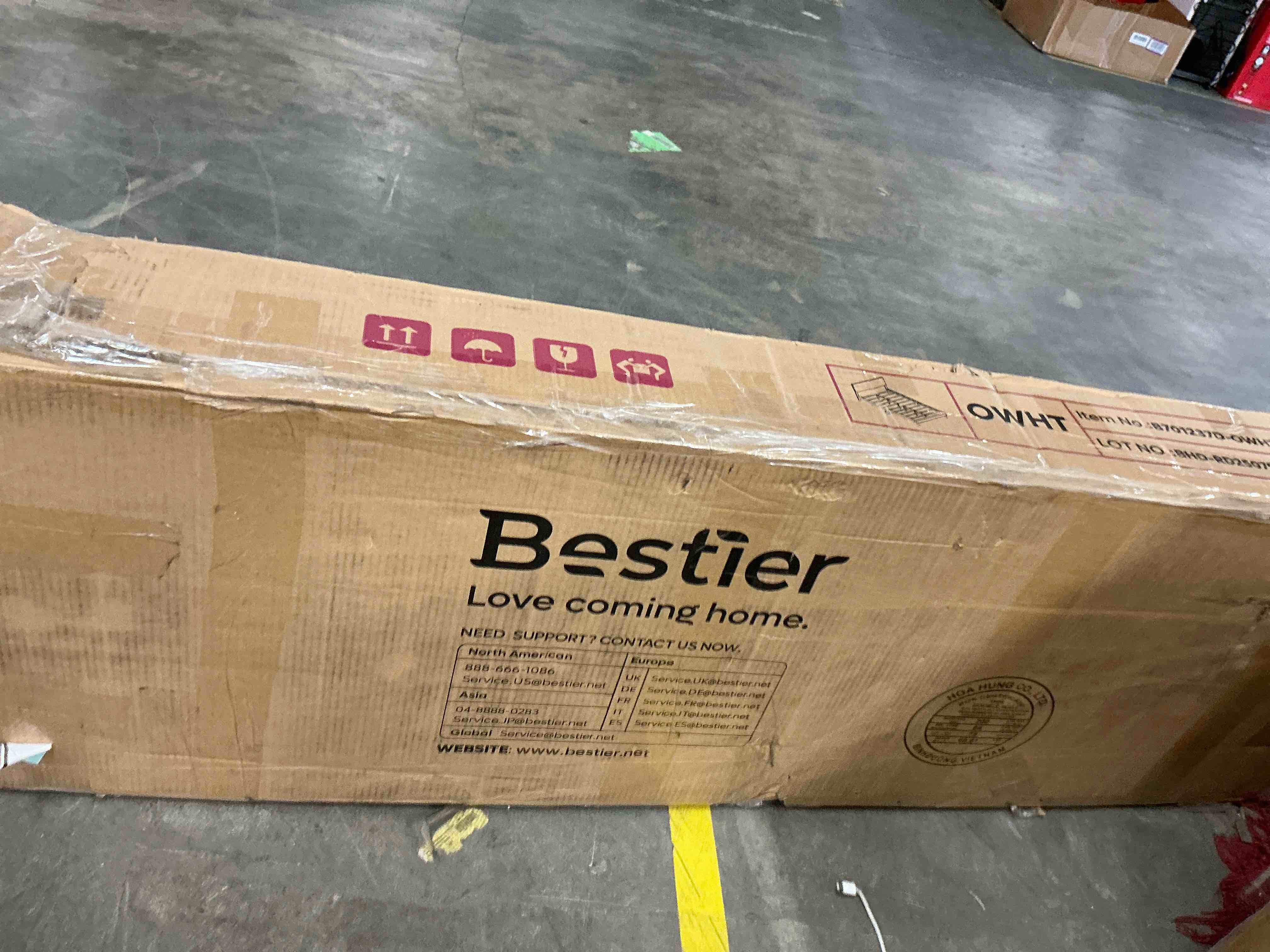 Condition photo showing New/Like New for bestier corduroy upholstered full bed frame with adjustable headboard, platform bed frame with led light, solid wood slats, no box spring needed, off white