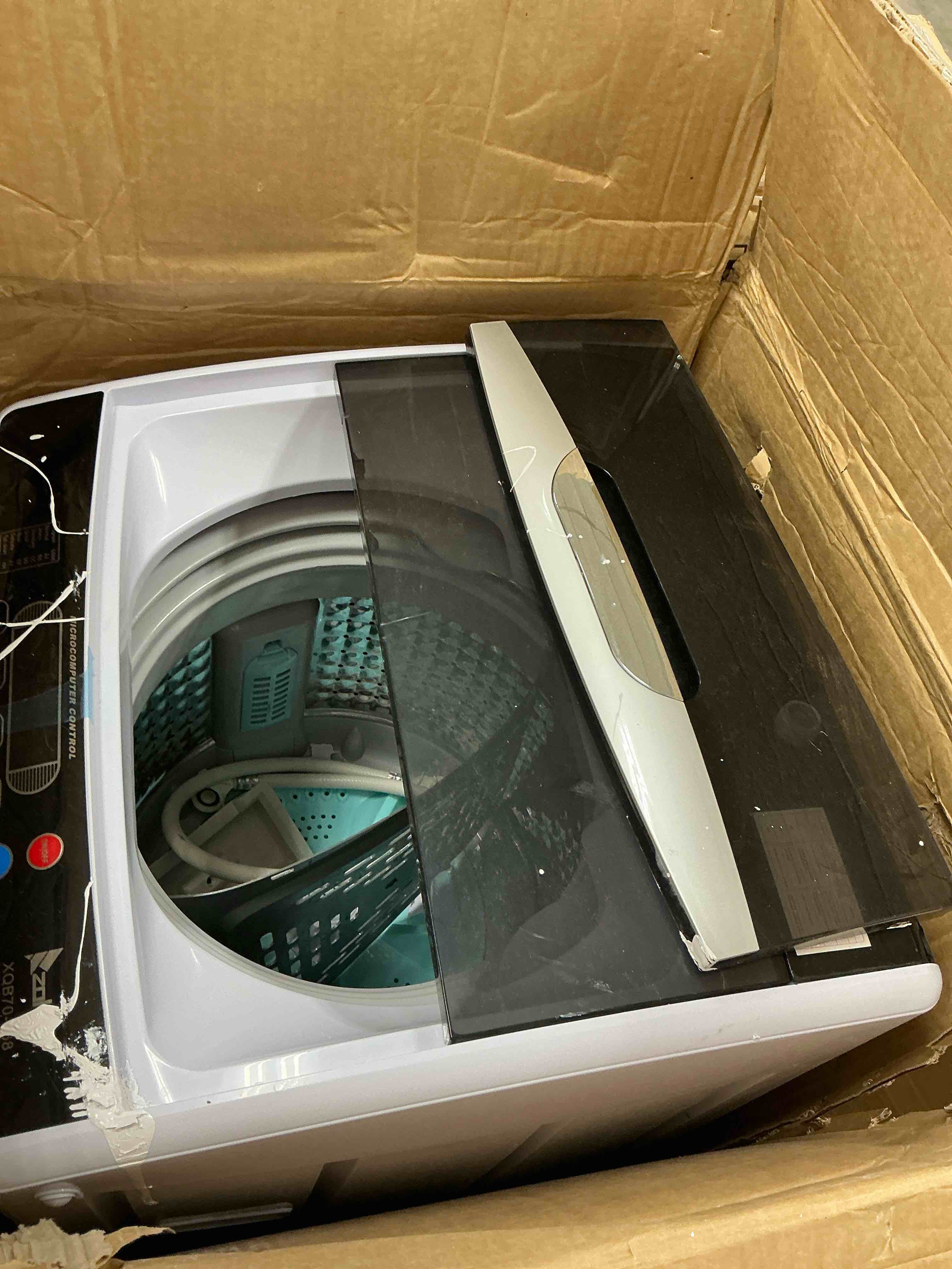 Condition photo showing As Is for ktaxon full automatic washing machine, 15.6lbs top load portable washer with drain pump, 10 wash programs 8 water level washer and dryer combo, 2 in 1 washer and dryer for apartments, camping
