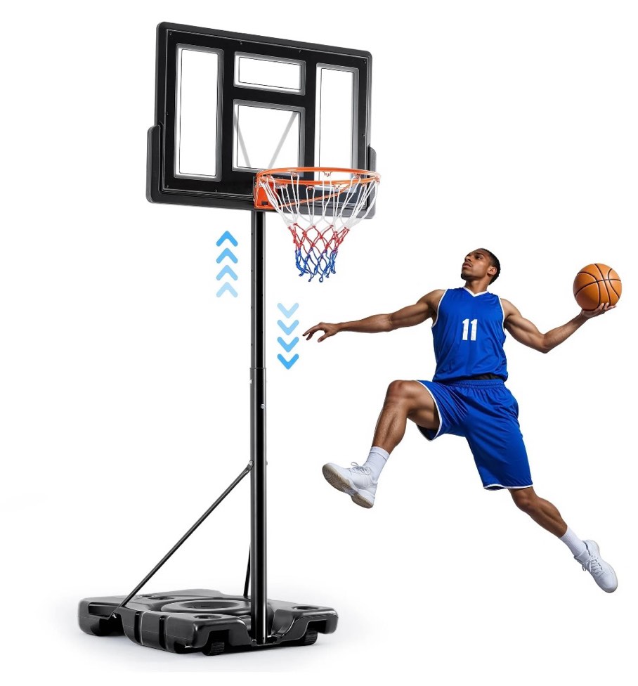edx 6.1ft-10ft adjustable height 44  shatterproof outdoor portable basketball system (adult)