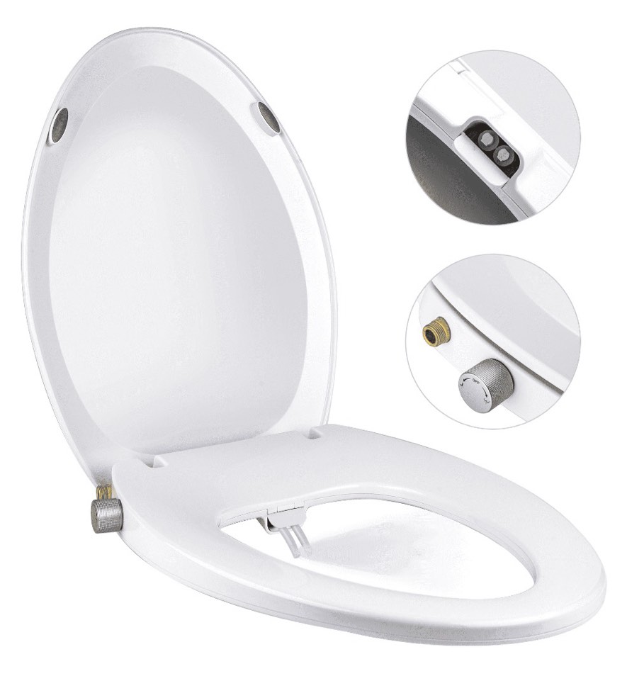 liba dual nozzle non-electric bidet toilet seat, bidet attachment for elongated toilet, self-cleaning, feminine & posterior