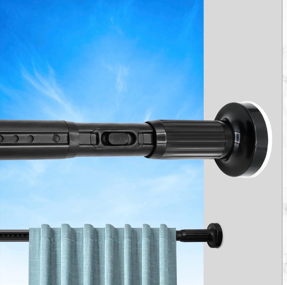 giracoa one-push tension curtain rod, 39-86 inches extra long no drill adjustable spring rod, heavy duty 427 lbs support, rustproof steel for patio outdoor bathroom window, matte black