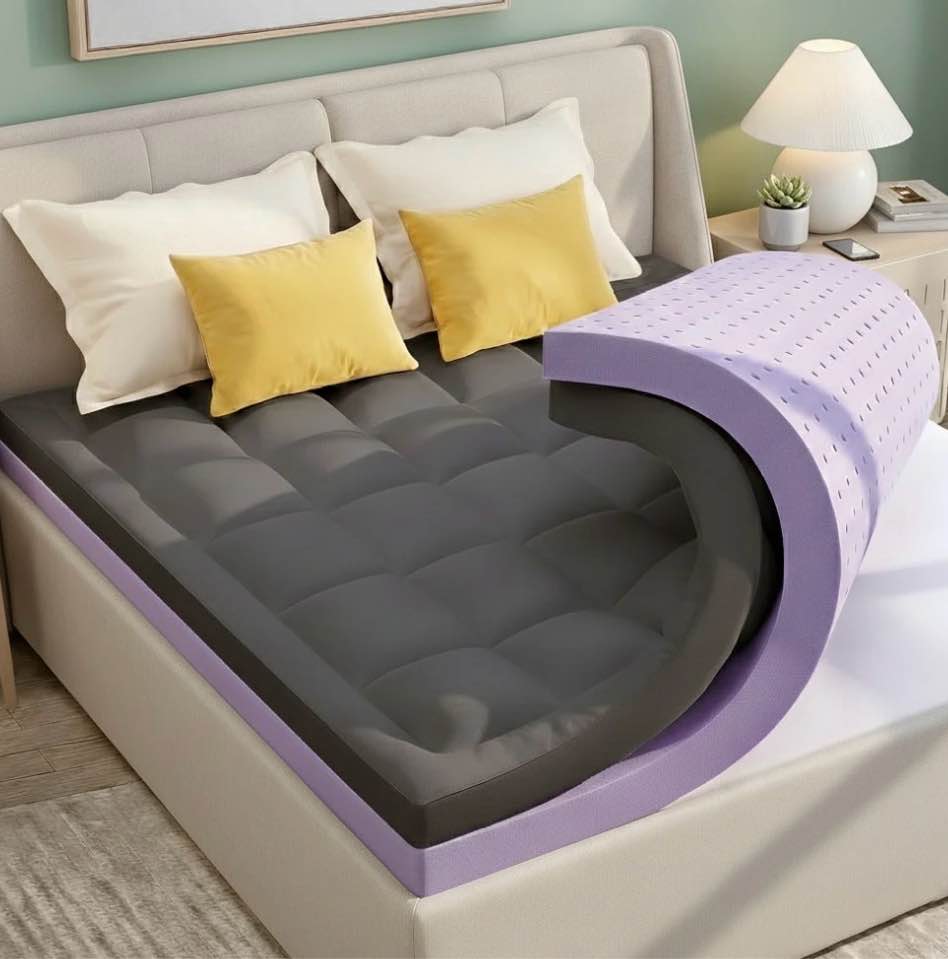 BDEUS Queen Size Dual Layer 5 inch Memory Foam Mattress Topper, 2 inch Gel Memory Foam and 3 inch Cooling Pillow Top Mattress Pad Cover for Back Pain,Gray