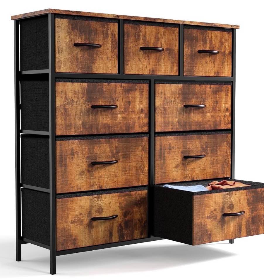 ZUNMOS 9 Drawer Fabric Dresser for Bedroom, Chest of Drawer Organizer Storage Cabinet for Closet, Entryway, Rust Brown