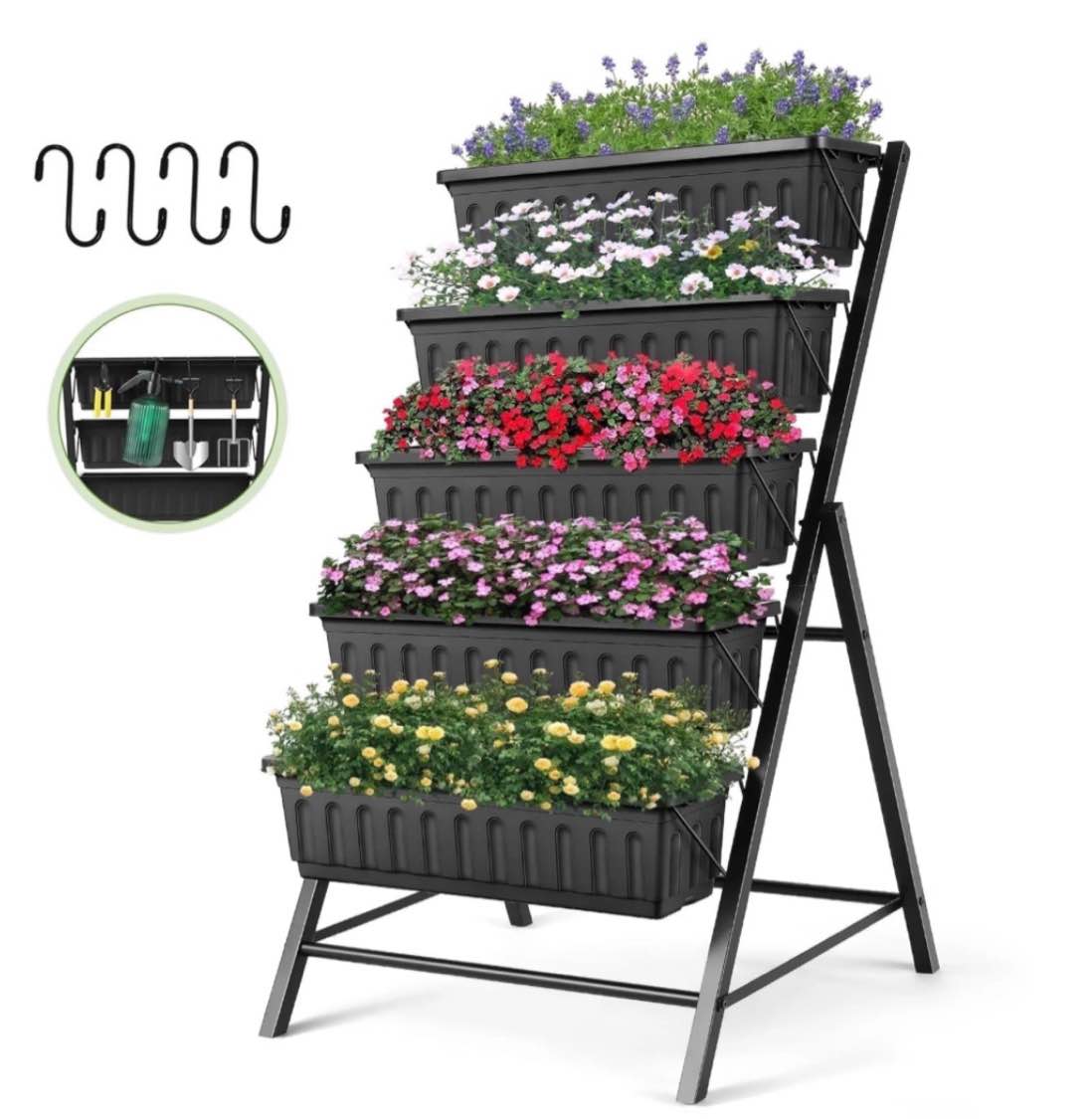 Funcid 4 ft Vertical Garden 5-Tier Raised Garden Bed Planter Box for Patio Balcony Flower Herb Freestanding Garden Planter Black  26 ×22.75×45