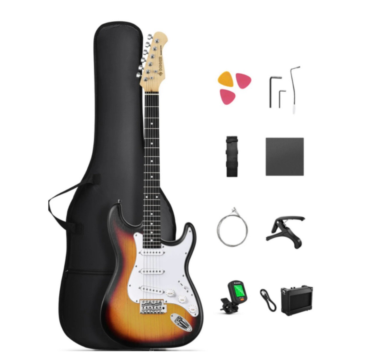 Donner 39in Electric Guitar Starter Kit w/Case  Amp  Tuner  Bag  Strap  Sunburst