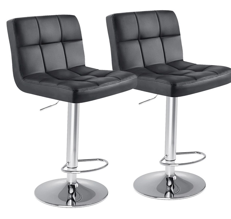 edx bar stools set of 2 with pu leather, swivel high back bar stools for kitchen island, bar stools, black