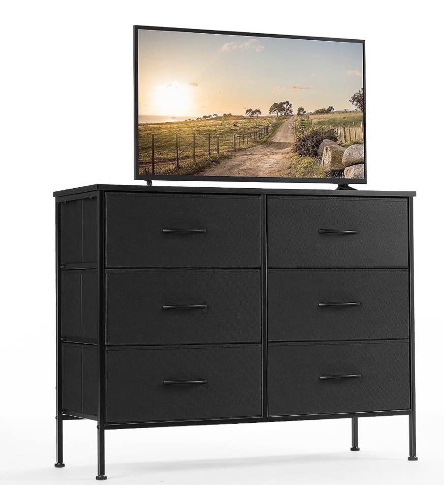 concetta 6-drawer fabric dresser storage chest for bedroom, closet, storage furniture for adults, black