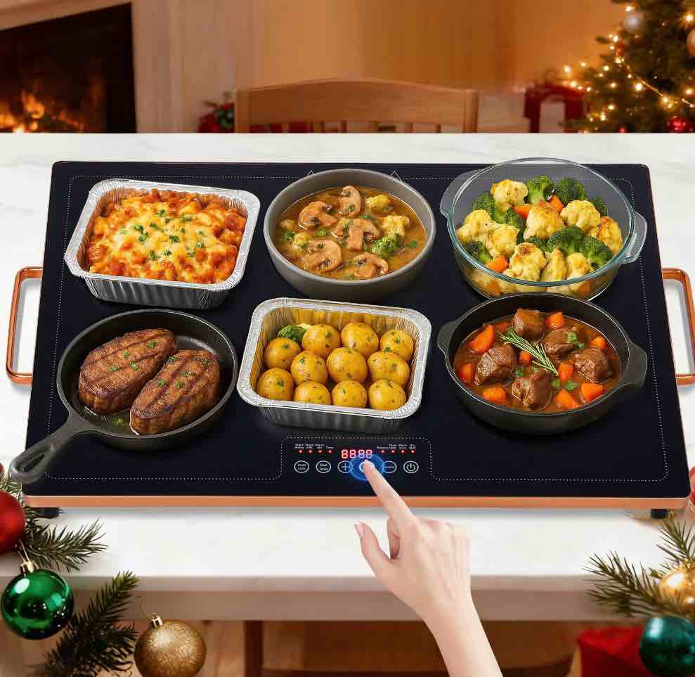 warmounts electric warming tray 24''×16'', adjustable temperature, 10s full surface heating, smart scheduling + timer, intelligent digital display, food warmer for parties, buffet, home use