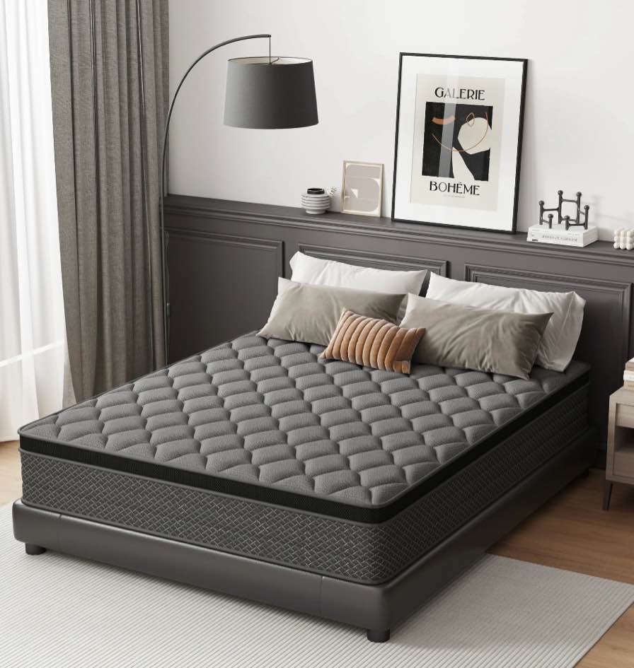 mocangtu 12" queen hybrid mattress in a box, gel memory foam with individually wrapped pocket coils, medium firm, pressure relief, cooling sleep support