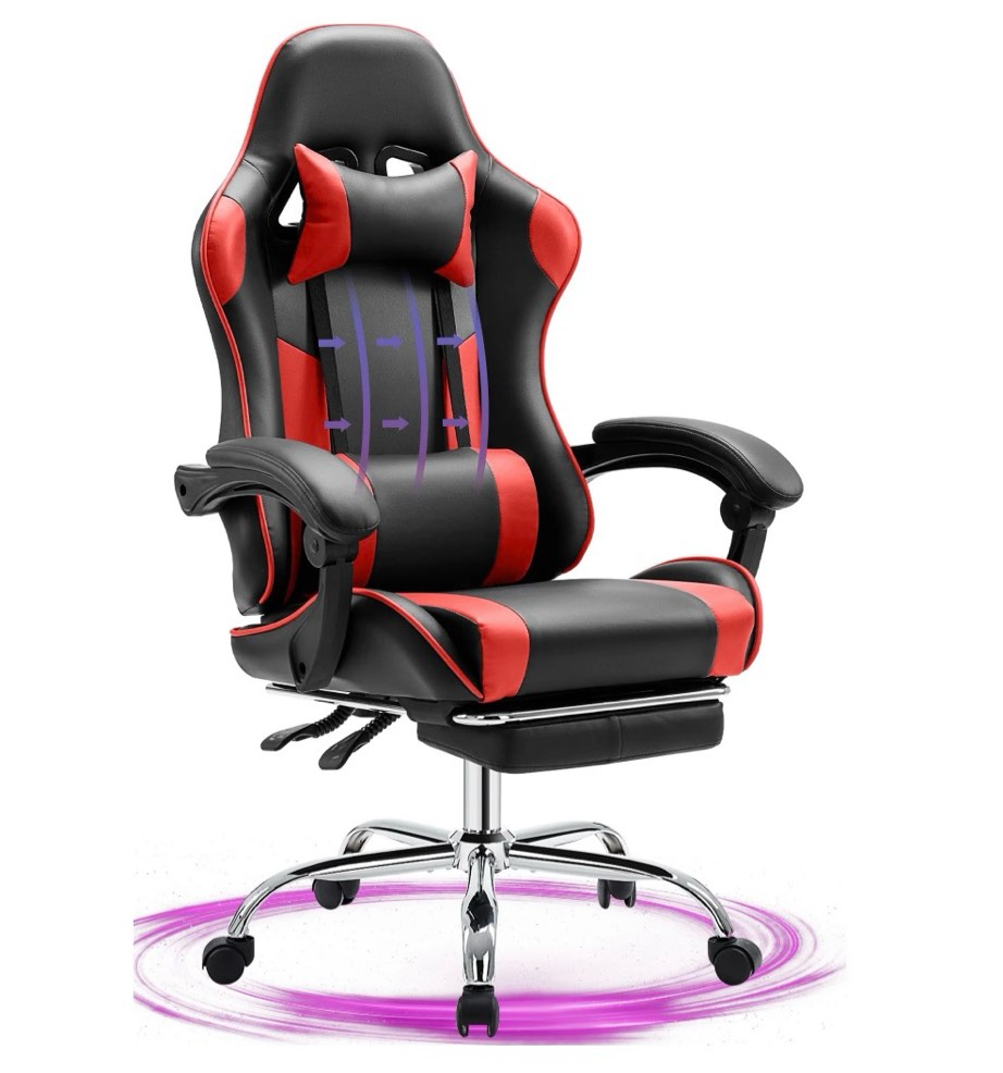 jonpony big and tall gaming chair, ergonomic design, gamer chair pu leather with footrest and lumbar support, high back office chair support 8 hours long sitting, computer chair,black red