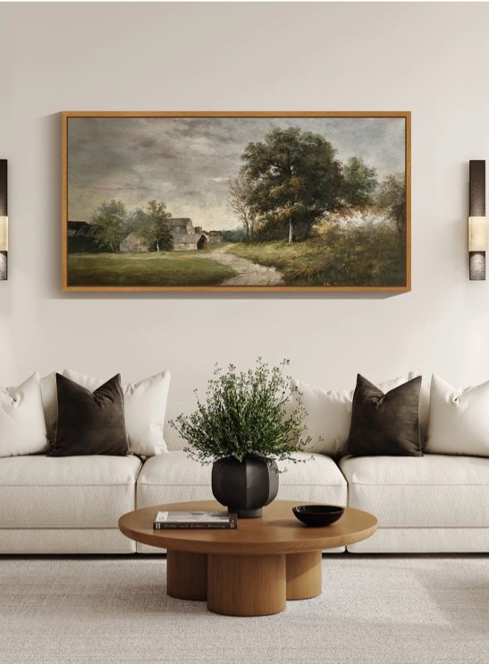 drsoum 20x40in natural framed landscape vintage large canvas wall art classical village prints farmhouse bathroom office decor