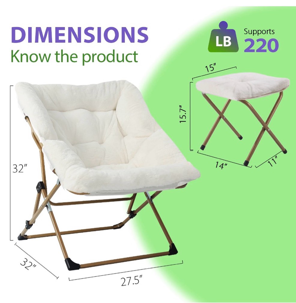 Condition photo showing New/Like New for ankatons comfy saucer chair for kids bedroom chairs for adults with ottoman white