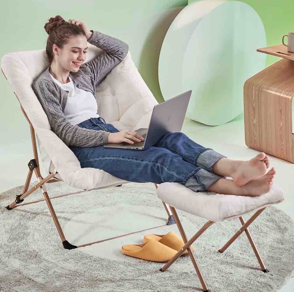 ankatons comfy saucer chair for kids bedroom chairs for adults with ottoman white