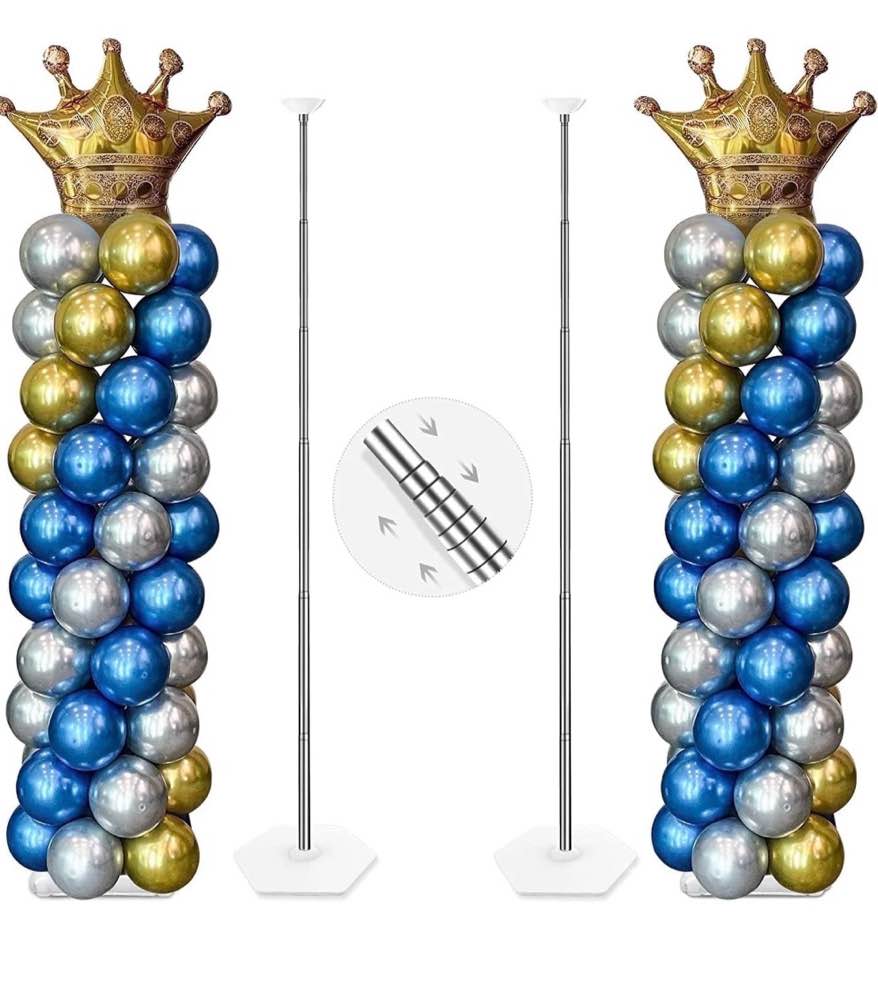 YALLOVE Balloon Stand Kits, 2 Sets Height Adjustable Metal Telescopic Balloon Tower Pillar for Birthday, Baby Shower & Graduation Party Floor Decorations, Not Include Balloons