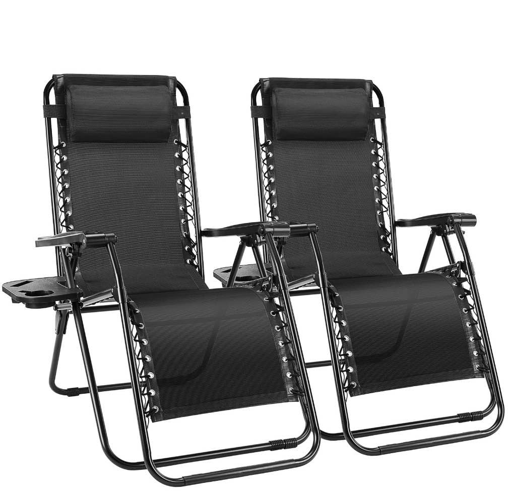 EDX Zero Gravity Chair Outdoor Lounge Chair?Suitable for Beach Terrace Pool Patio  Black 2-Pack