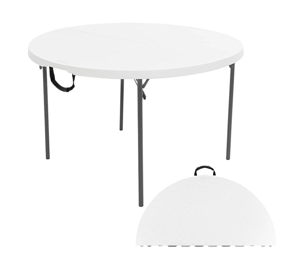 lifetime 48" round fold-in-half table, white granite