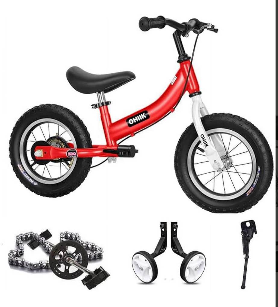 ohiik balance bike 2 in 1 for kids 2-7 years old balance to pedals bike 12 14 16 inch kids bike with pedal kit training wheels brakes