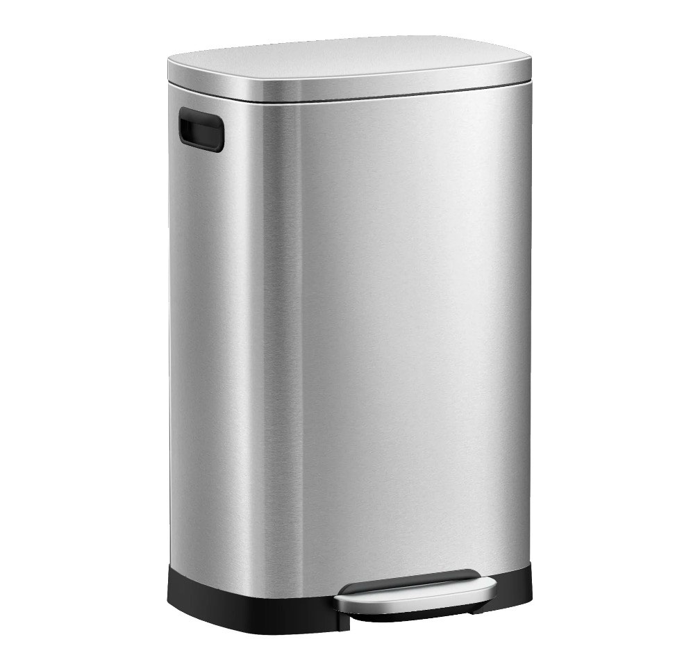 ksskss 13 gallon trash can with lid fingerprint-proof stainless steel kitchen trash can with soft-close lid and removable inner bucket silver