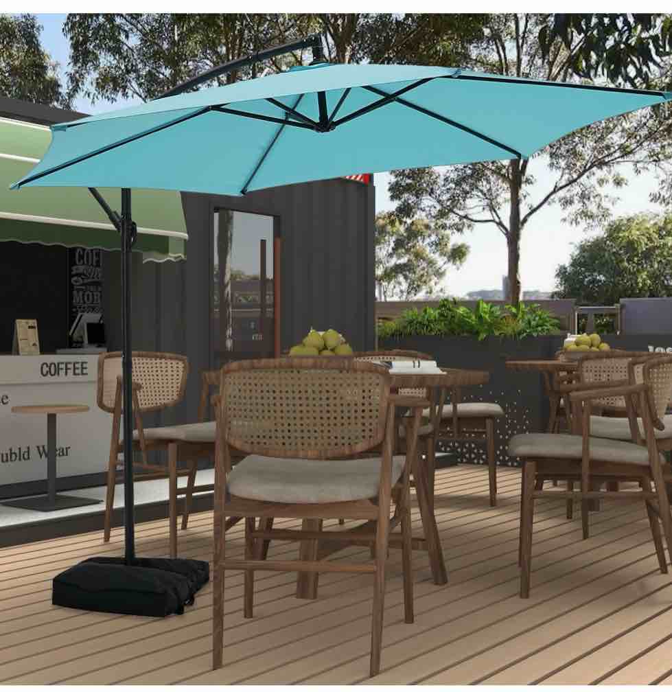 autlaycil 10ft cantilever patio umbrella  hanging offset umbrella with umbrella stand  blue