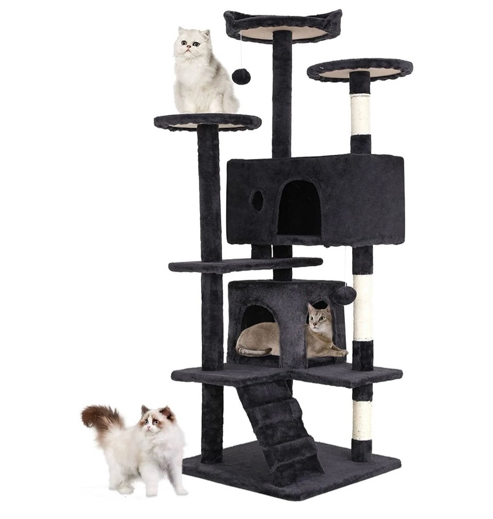 bestpet 54in cat tree tower  scratch posts  condo  toys  dark gray  perfect for active cats