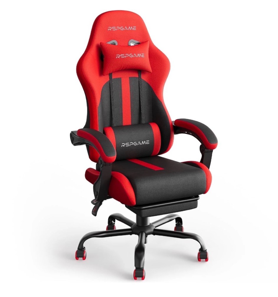 rspgame ergonomic gaming chairs for adults,pocket spring cushion,pu leather office chairs with lumbar support and retractable footrest,home and office computer chairs-red racing