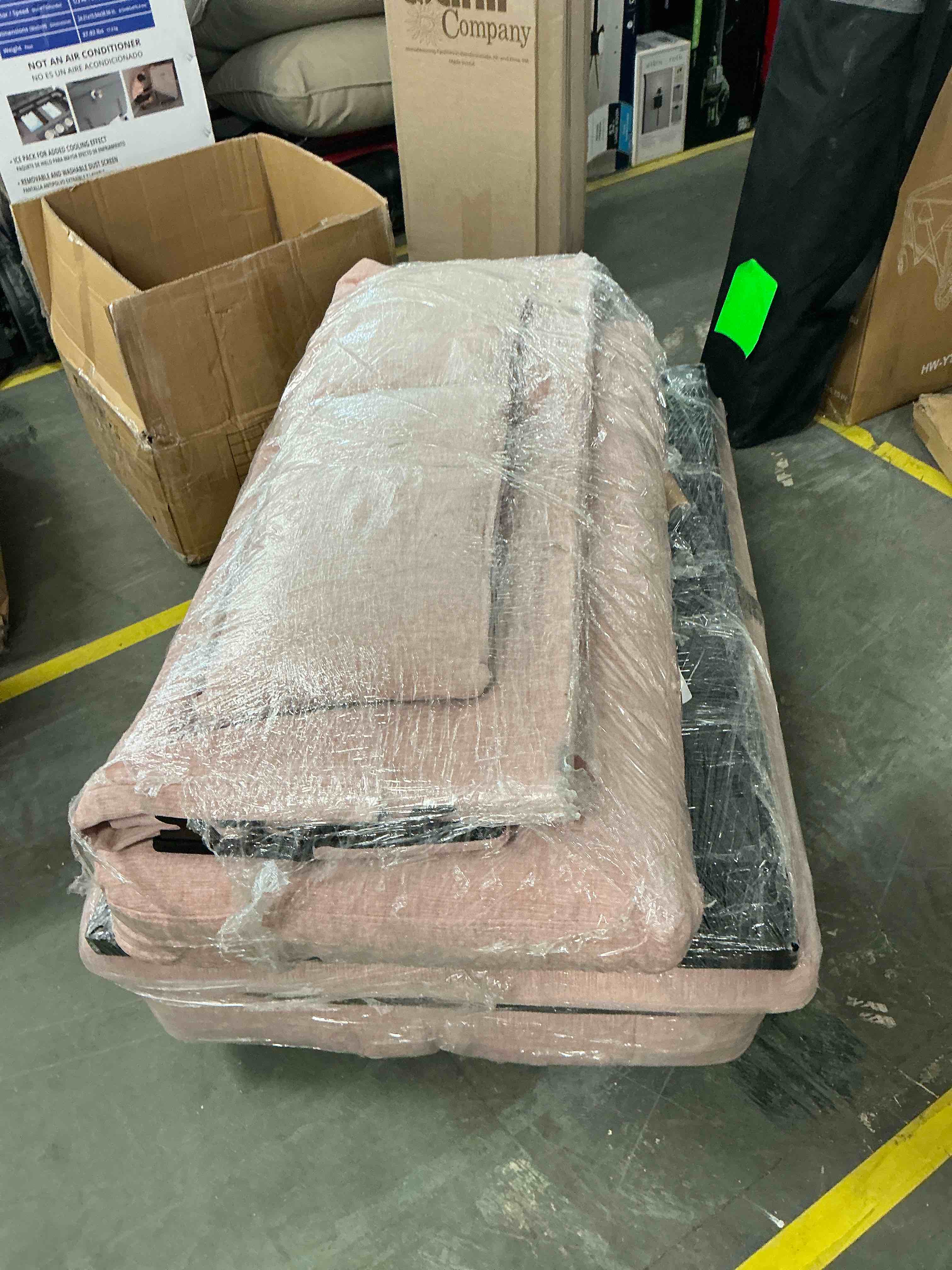 Condition photo showing As Is for bedluxury 47'' wide loveseat, 2-seat chenille sofa with 2 pillows for living room and small spaces, pink