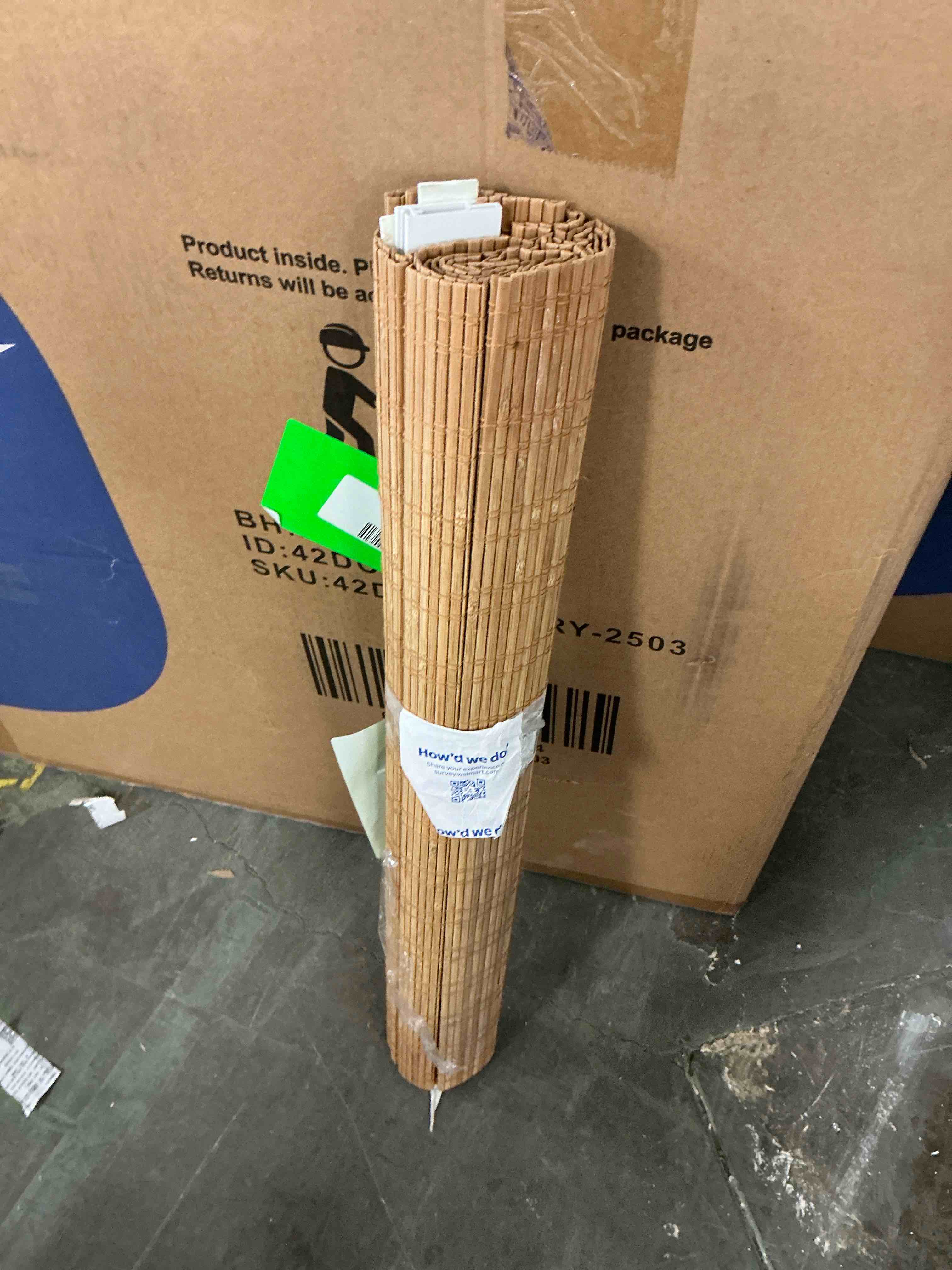 Condition photo showing Good Condition for lazblinds no tools no drill bamboo roller shades  cordless bamboo blinds  light filtering roll up blinds for windows  french door  porch or patio  30   w x 64   h  ceylon light russet