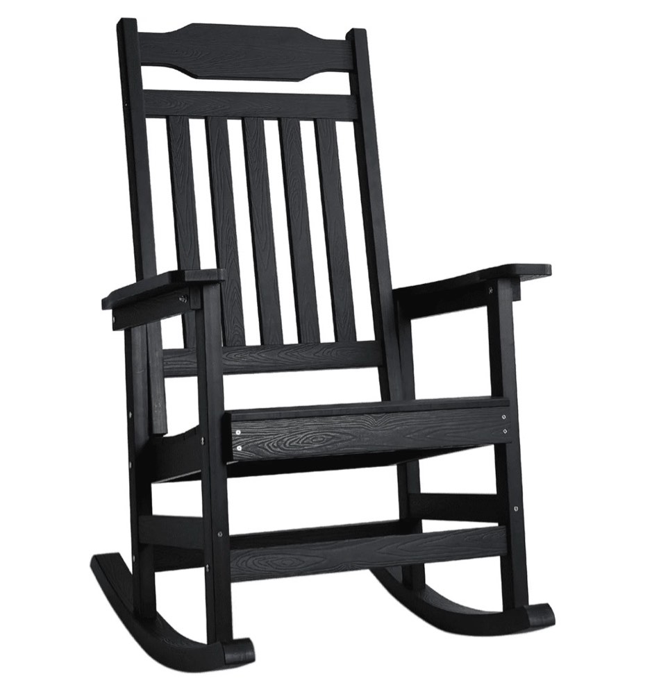 naipo 1pc patio rocking chair all-weather oversized porch rocker chair 400 lbs weight capacity for backyard fire pit lawn garden outdoor and indoor black