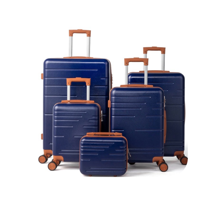 zimtown luggage 3 piece sets suitcase abs hardside with spinner wheels and tsa lock, navy blue