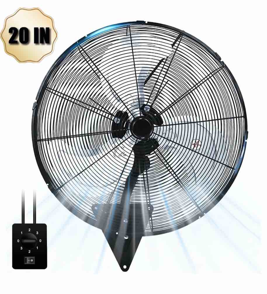 20” wall mount fan 7000 cfm high velocity industrial heavy duty fan with 3-speed oscillating commercial use for warehouse, garage, factory, black