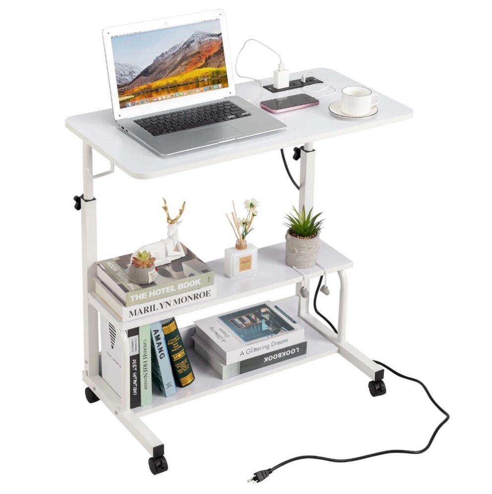 zimtown adjustable rolling laptop computer desk side table sofa end cart pc tray with charging station