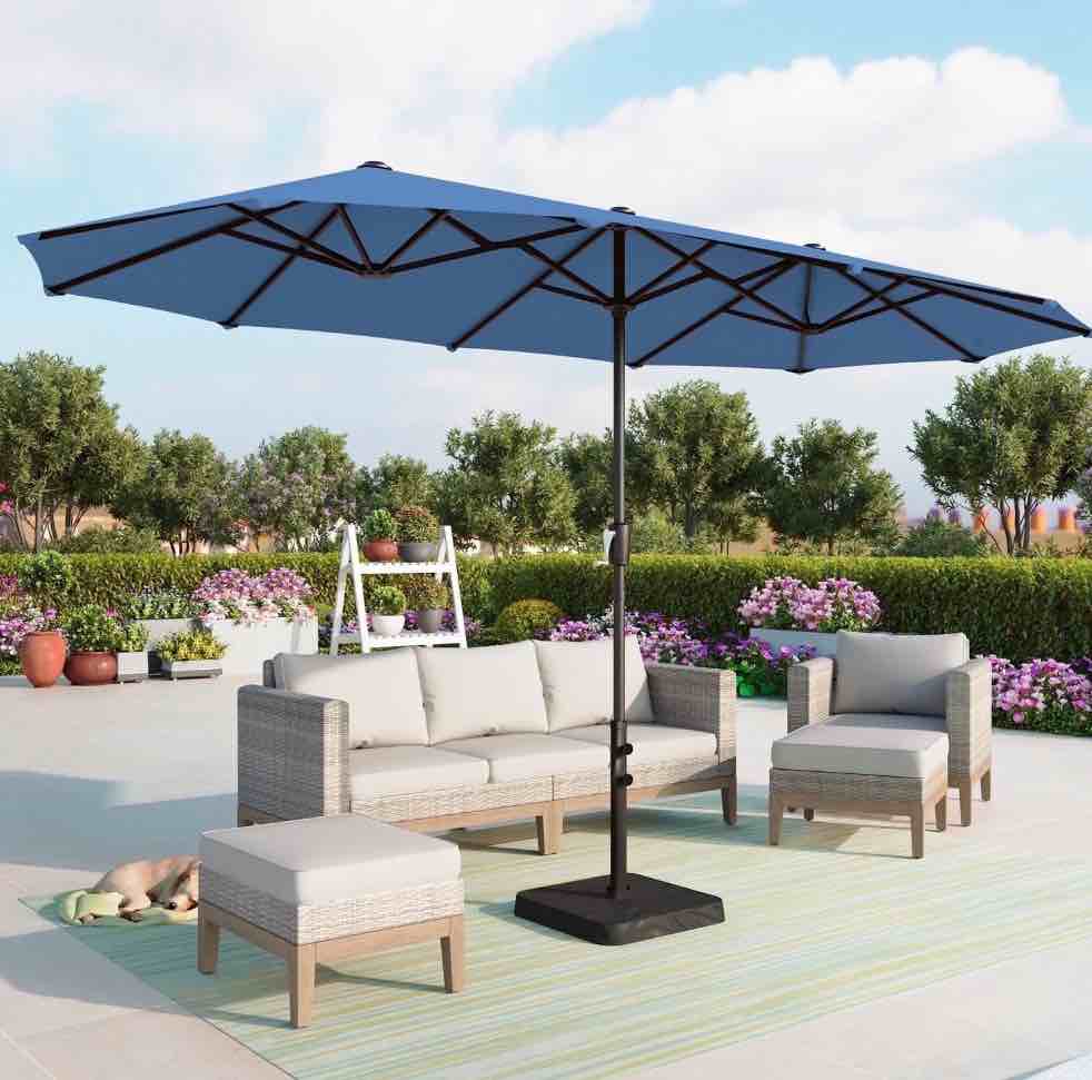 summit living 13 ft large patio umbrella double-sided rectangular outdoor market table umbrella for outside – haze blue