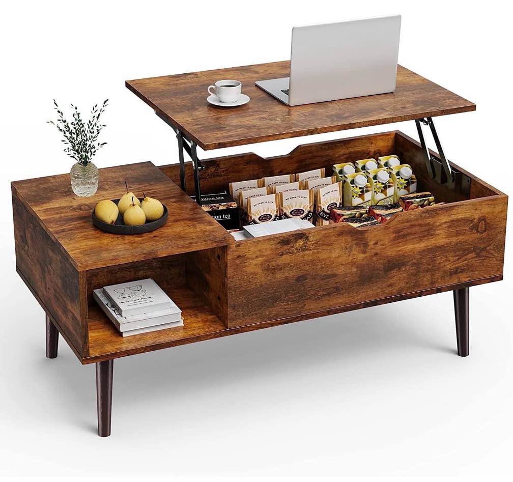 Edx Modern Lift Top Coffee Table With Hidden Storage Compartments, Adjustable Shelves For Living Room, Small Spaces, Rustic Brown 39.37"X16.69"19.93"