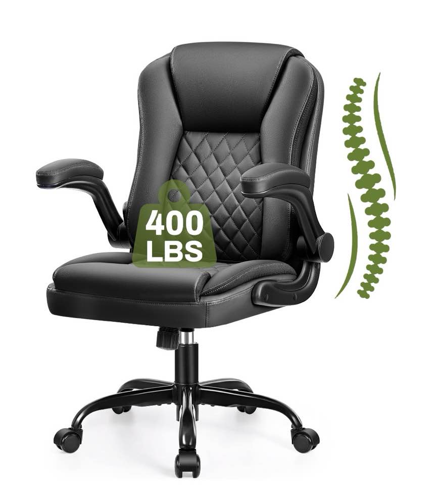 ATHOPE Leather Office Chair, 400lbs Ergonomic Desk Chairs with Back Support, Computer Chair with Wheels and Adjustable Armrest for Home Office, 360°Swivel Free, Black
