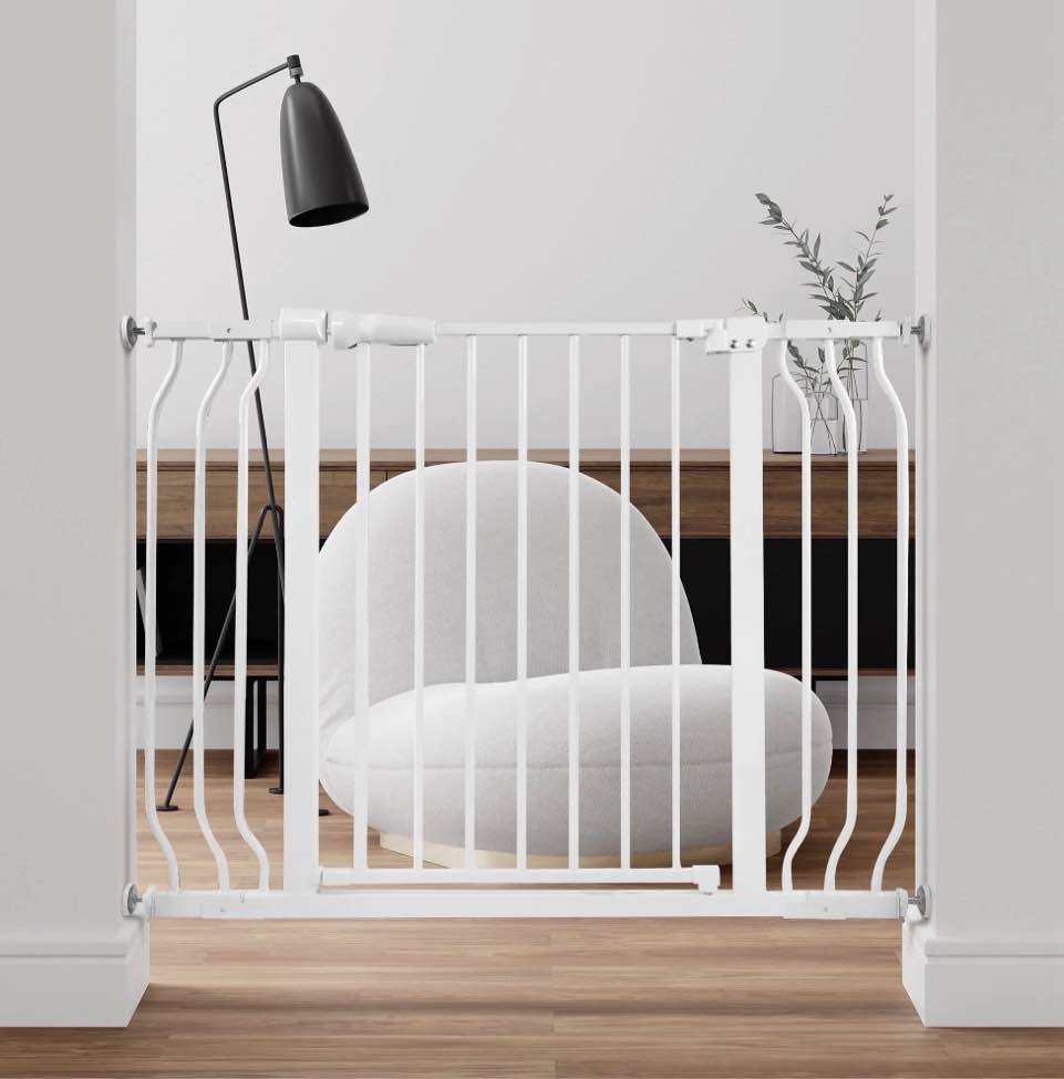 EDX 30" Height Walk Through Dog Gate, Pressure Mounted with Auto-Close and Hold-Open Features, Fits 29.1–43.3 Inch Openings, White