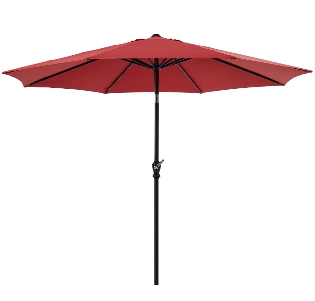 EDX 9FT Outdoor Patio Umbrella with Push Button Tilt and Crank Handle, Market Umbrella with 8 Sturdy Umbrella Ribs, UV Protection, Waterproof, Red