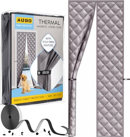 AUGO Thermal Door Curtain - Thermal Door Cover for Winter - Magnetic Thermal Insulated Door Curtain for Winter - Winter Door Insulation