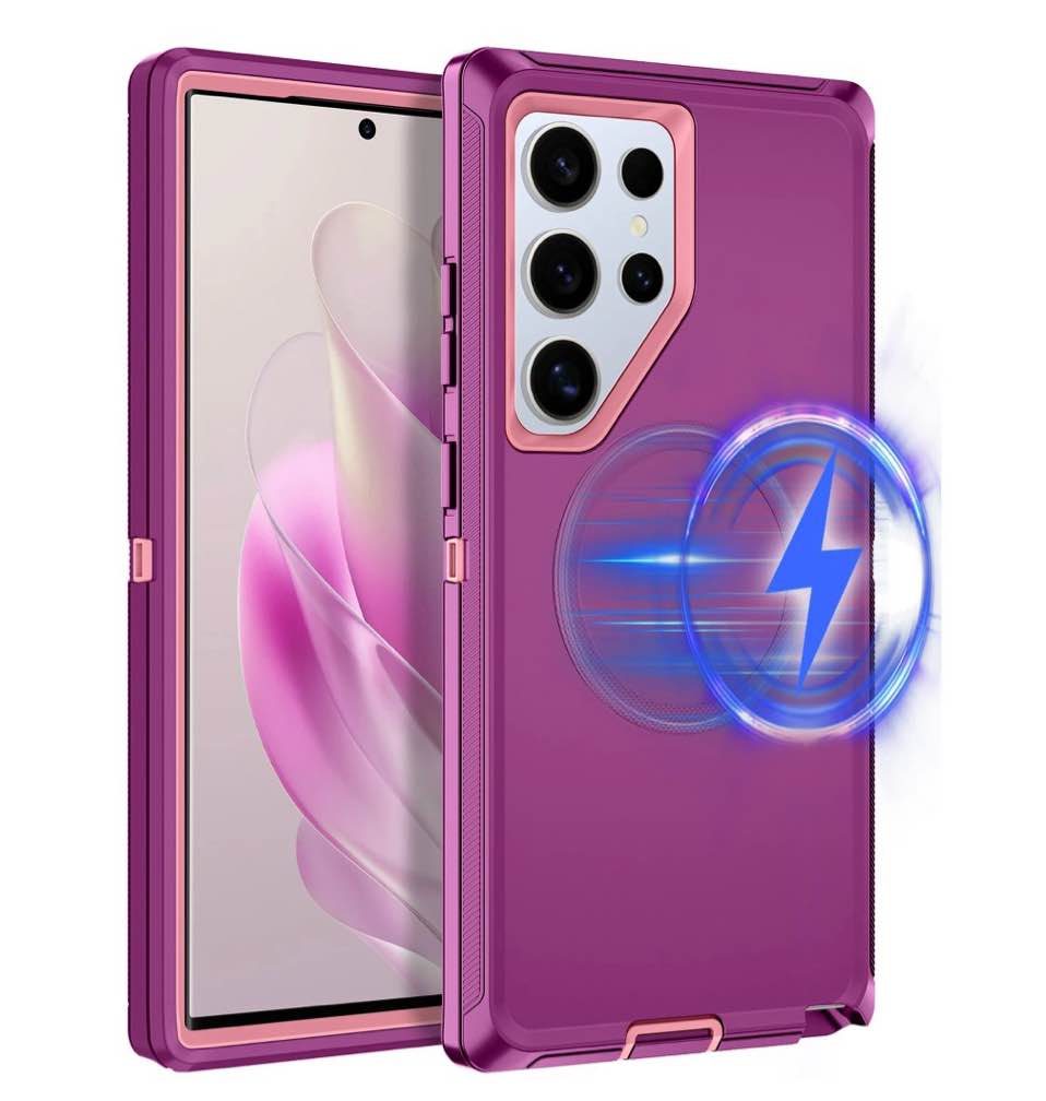 i-honva for samsung galaxy s24 ultra case compatible with magsafe,3-layer military grade drop protection anti-slip rugged shockproof dustproof protection 6.8 inch phone case,purple pink